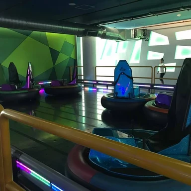 Exciting bumper car attraction at Grand Moon Palace Cancun, offering high-energy entertainment for kids and teens at a luxury all-inclusive family resort in Mexico.