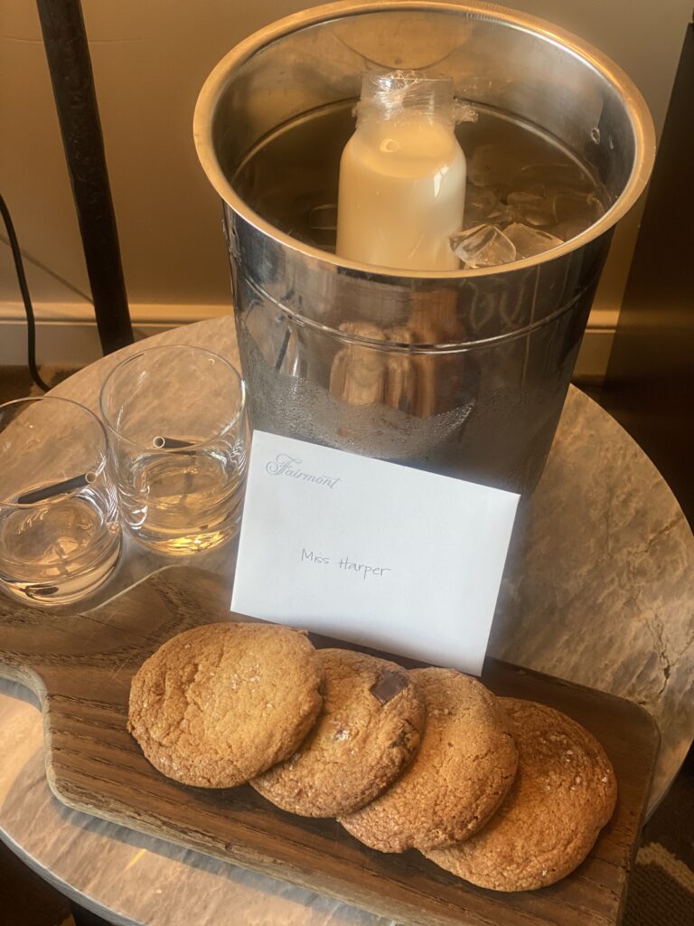 Festive cookies left as an in-room welcome amenity at a luxury family hotel, adding a personalized and delicious touch to the guest experience during a holiday stay.
