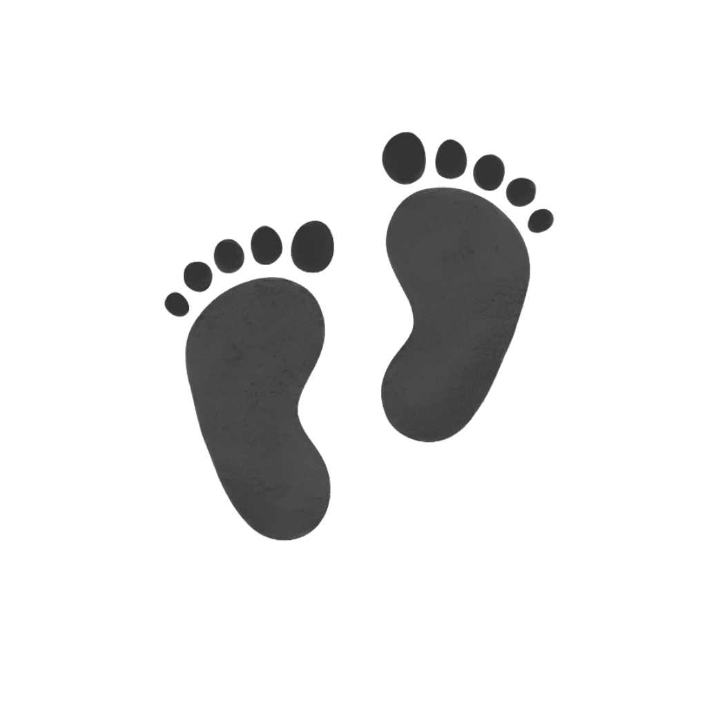 Icon of small child footprints in soft beige tones, symbolizing early travel moments and milestones.