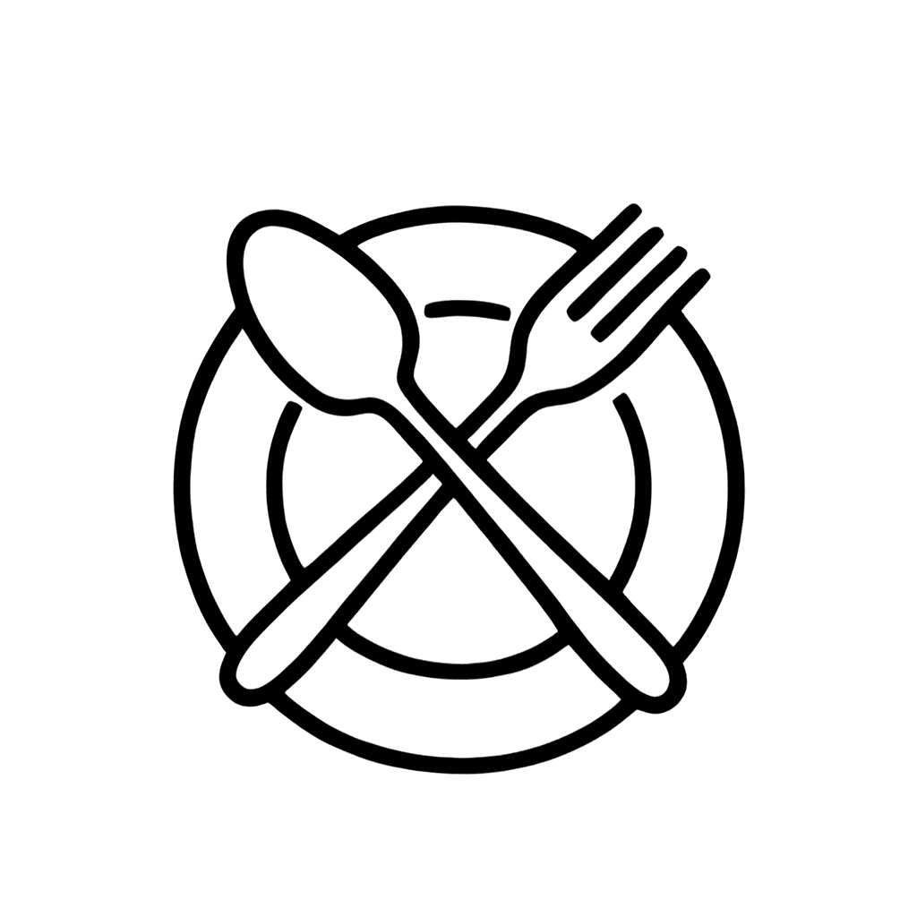 Icon of a beige plate with a crossed fork and spoon and a star above, symbolizing curated culinary experiences for families.