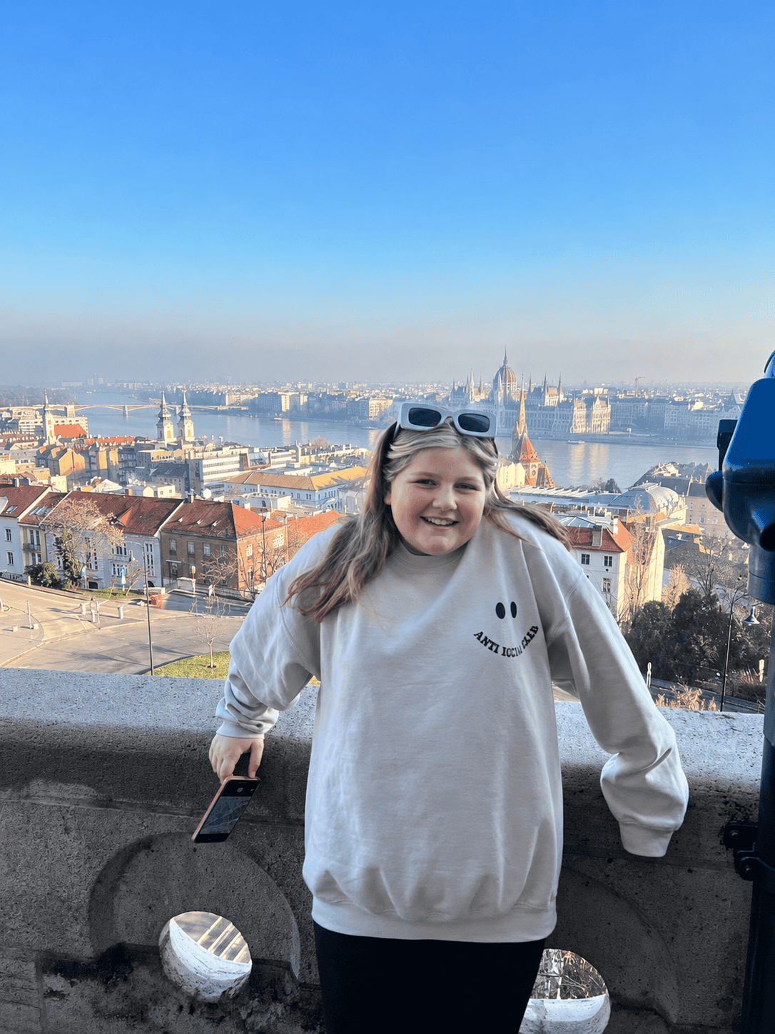 Harper overlooking Budapest and the Hungarian Parliament Building